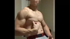 Play Muscular Asian Stud Jerks Off and Erupts in Solo Action